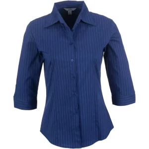 ladies 3/4 sleeve manhattan striped shirt blue
